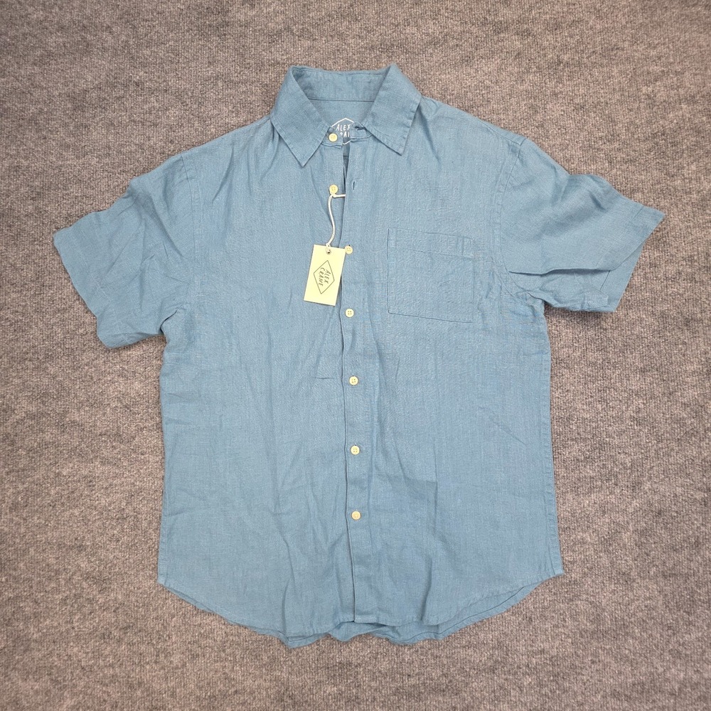 ALEX Crane Knit Ola Shirt Men's Medium Blue (Indigo) Button Up Linen NWT
